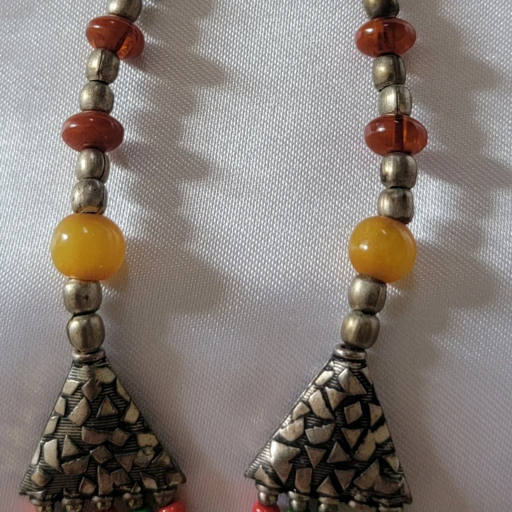 Antique Moroccan Turquoise and Red Coral Berber Bijou Necklace - Picture 6 of 8